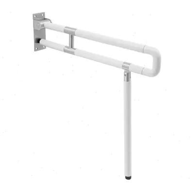 Immagine prodotto di Maniglione per bagno - Maniglione ribaltabile per WC con piedino di sostegno - Lunghezza 75 cm - Portata 300 kg - Montaggio a parete - Acciaio inossidabile e nylon - Bianco