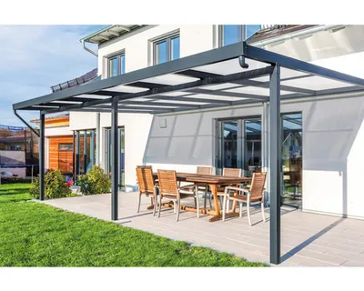 Produktbild von Terrassenüberdachung gutta Premium Polycarbonat opal 611 x 506 cm anthrazit