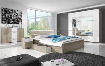 Produktbild von Schlafzimmer Set 5 tlg ALVAR inkl.Doppelbett 180cm und Schrank 221cm