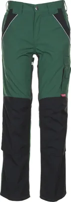 A pair of green and black work pants.