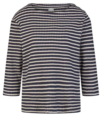 Produktbild von Rabe Damen T-Shirt Dunkelblau Größe 36 mit 3/4-Ärmeln, Ringel und überschnittener Schulter