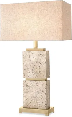 Produktbild von Casa Padrino Luxus Tischleuchte Beige / Antik Messing 40 x 22 x H. 70,5 cm - Travertin Schreibtischleuchte mit rechteckigem Lampenschirm - Luxus Tischleuchten - Luxus Schreibtischleuchten