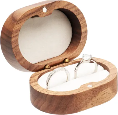 Productafbeelding van Houten Ringendoos - Huwelijksaanzoek Doosje - Cadeau Presenteren - Ovale Vorm - 2.6 cm Hoogte - Natuurlijk Hout