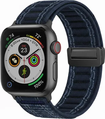 Produktbild von Smartwatch Armband für Apple Watch SE 2 44mm Nylon Textil Band Ersatzband Wechselband Magnetverschluss flexibel atmungsaktiv Blau Dunkelblau