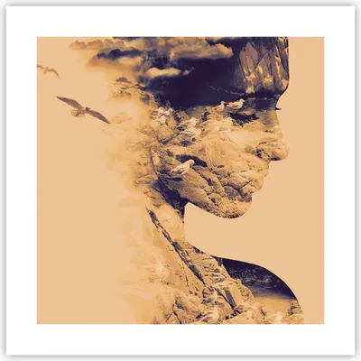 Produktbild von Poster - Poster ohne Rahmen - Frau Vögel Fotomontage - 40x40 cm - Wand Bild - Wanddeko - Wandbilder - Kunstposter - Wandposter - Bilder - Kunstdruck - Wanddekoration - Wandbild - P2XAC40x40-4246