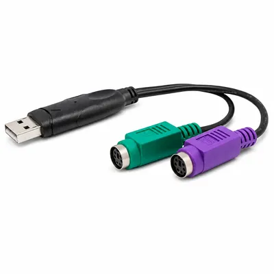 Produktbild von E28 USB Stecker auf 2x PS/2 PS2 Buchse Adapter Kabel Konverter für Maus und Tastatur USB zu PS2 Adapter USB PS/2 Konverter Plug & Play für PC Notebook