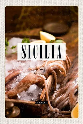 Produktbild von vianmo Holzschild 18x12 cm Sizilien Italien Gerichte Tintenfisch