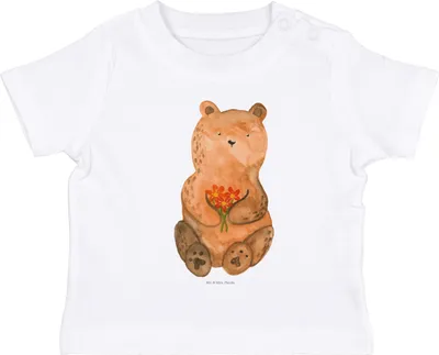 Produktbild von Mr. & Mrs. Panda Babyshirt Bär Dankbar 0. - 6. Monat - Weiß - Geschenk, Blumen,  Baby Shirt, Oberteil, Kinder T-Shirt, Teddy, Baumwollshirt, Danke, Dankeschön