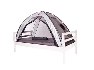 Obrázok produktu pre DERYAN Postelová stan pre posteľ - 200x90cm - Najvyššia kvalita proti komárom - 1 mm sieťka - Strieborná