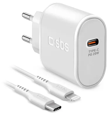 Produktbild von SBS PD Reiselader 20W USB-C/Lightning/USB-C Kabel weiß