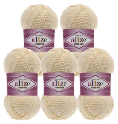 5 x 100g Strickgarn Alize Cotton Gold Uni Klassikgarn Häkelgarn beige
