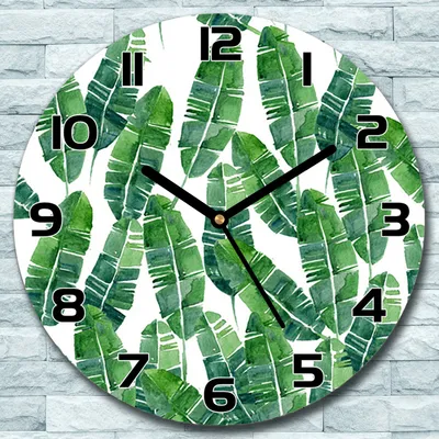 Produktbild von Wanduhr aus Glas Rund fi 30 Exotische Blätter Quarz Deko Schlafzimmer Büro