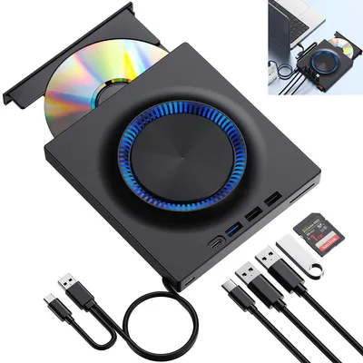 Produktbild von Tragbares externes DVD-/CD-Brennerlaufwerk, USB 3.0 & Type-C, bis 5 Gbps, kompatibel mit Notebook & PC