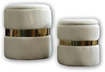 Imagen del producto de Conjunto de dos taburetes redondos de terciopelo Azomor® con espacio de almacenamiento, ideales para el salón y el dormitorio