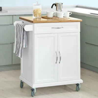 Produktbild von Bamboe- und MDF-Opbergtrolley - 66 x 91 x 46 cm - Weiß und Braun