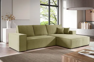 Produktbild von Ecksofa NEW ARAGON MAX von ANTONIO L-Form mit Schlaffunktion und Bettkästen, Schenkel Ottomane rechts oder links/ Webstoff in Grün