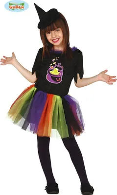 Produktbild von bunte Kinder Hexe mit Tütü Kleid Hexenkostüm Gr. 98-146, Größe:110/116