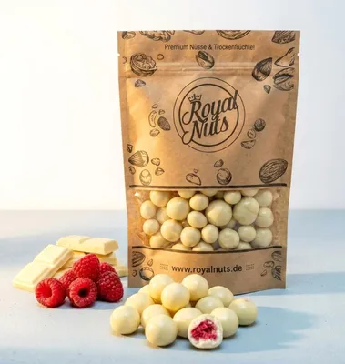 Produktbild von 250g Himbeeren mit weißer Schokolade