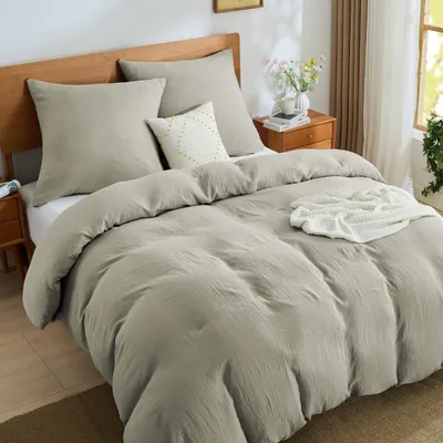 Productafbeelding van Musselin beddengoedset, 200x200 cm - 3-delig met rits, kleur taupe