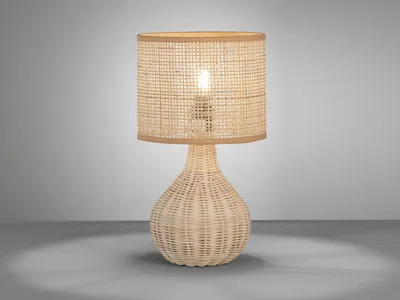 Produktbild von Ausgefallene Tischlampe aus Naturmaterial Korbgeflecht Höhe 37cm mit LED dimmbar