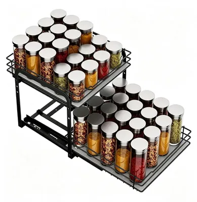 Produktbild von 2-Etagen Ausziehbares Gewürzregal Höhenverstellbar Küchenschrank Organizer Metall 26,5 x 17 x 23 cm