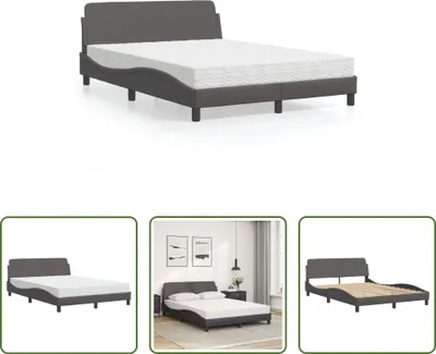 Produktbild von The Living Store Bett mit Matratze Grau 140x190 cm Kunstleder