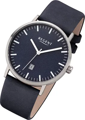 Produktbild von Regent Herren Uhr Titan-Uhr F-1233 Analoge Leder Armband-Uhr blau URF1233