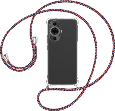 Produktbild von Handykette Backcover-Schutzhülle mit Band (Metall silberfarben) für Huawei nova 11 Pro (GOA-AL80,LX9) - silber/blau/rot