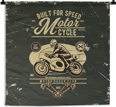 Produktbild von MuchoWow® Wandteppich Wandbehang Motorrad - Mann - Zeichnung - Retro 150x150 cm Tapisserie Dekoration Wandtuch - Wohnaccessoires - Modernes