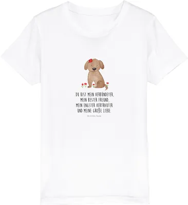 Produktbild von Mr. & Mrs. Panda Kleinkinder T-Shirt Hund Dame 12-14 Jahre (152/164) - Weiß - Geschenk, Hunde, Öko Kinder, Hundebesitzer, Sprüche, Liebe, Kinder-T-Shirt, Verliebt