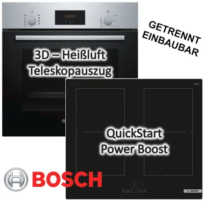 Produktbild von Bosch Einbau-Backofen HBF114ESO mit Induktionskochfeld PVQ61RBB5E - autark, 60 cm