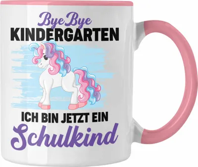 Produktbild von Trendation - Bye Bye Kindergarten Einschulung Mädchen Geschenk Tasse Schulstart 1. Schultag Schuleinführung Schulanfang Geschenkidee 2022 Schulkind Ich Bin Jetzt Ein Schulkind (Rosa)