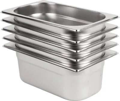 Produktbild von Vogue GN-Behälter Set - 5 x GN1/4 - 100mm - Edelstahl - 5 Behälter