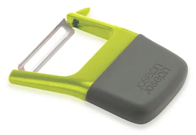 Produktbild von Easy-Grip Duo Peeler Joseph Joseph - Edelstahlklinge mit Kartoffelaugenentferner, rutschfester ergonomischer Griff in grün-grau.