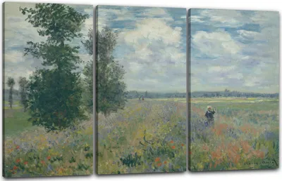 Produktbild von Leinwandbild 3-teilig (120x80cm): Claude Monet - Felder um Argenteuil (1875), echter Holz-Keilrahmen inkl. Aufhänger, handgefertigt in Deutschland