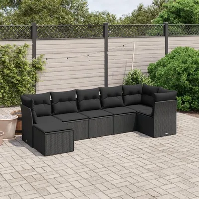 Produktbild von Möbel 7-tlg. Garten-Sofagarnitur mit Kissen Schwarz Poly Rattan - Gartenmöbelgarnituren 3263191