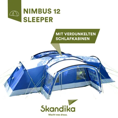 Produktbild von Skandika Familienzelt Nimbus für 12 Personen | Campingzelt mit Sleeper Technologie, 3 Schwarze Schlafkabinen, mit/ohne eingenähtem Zeltboden