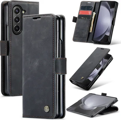 Produktbild von Galaxy Z Fold5 Hülle, Retro Kunstledertasche mit Standfunktion Schutzhülle für Samsung Galaxy Z Fold 5 5G Schwarz