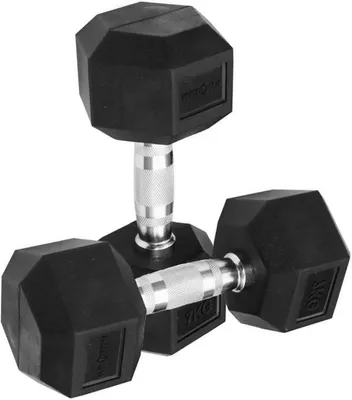 Produktbild von Sporttrend 24® Hexagon Hantel 1-50KG, Paar, verchromter Griff | sechseckige Kurzhantel, rutschfeste Kompakthantel, gummierte Hex Hanteln (2x7KG)