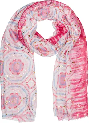 Produktbild von styleBREAKER Damen Schal Batik Muster mit Metallic Streifen, Leichtes Boho Style Tuch mit kurzen Fransen 01016230