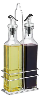 Öl- und Essigset mit Halter, 2 Glasflaschen à 300 ml, transparent