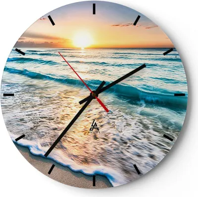 Produktbild von Wanduhr - Rund - Glasuhr - Meer Welle Strand - 30x30cm - Schleichendes Uhrwerk - Lautlos - zum Aufhängen bereit - Dekoration Modern - Wanddekoration aus Glas - C3AR30x30-3621