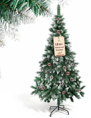 Obrázok produktu pre Vianočný stromček Peviasot, výška 180 cm, umelý, s efektom snehu, 500 vetvičiek, 28 šišiek, umelá borovica s kovovým stojanom