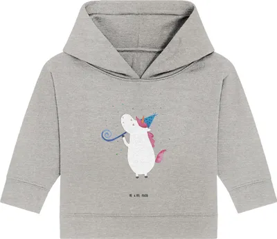 Produktbild von Mr. & Mrs. Panda Organic Baby Hoodie Einhorn Party 12. - 18. Monat - Heather Grey - Geschenk, Club, Kapuzenshirt, Unicorn, Einhörner, Alkohol, Kapuzensweatshirt