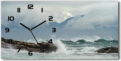 Produktbild von Wanduhr aus Glas – 60x30 cm - Glasbild - Glasuhr - Gehärtetes Glas - schwarze-zeiger - Raue See