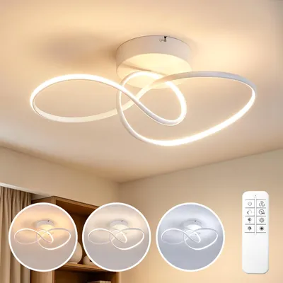 Obrázok produktu pre LED stropné svietidlo ZMH, spálňa, moderné kuchynské svietidlo, 24W, biela, stmívateľné, spálňové svietidlo s diaľkovým ovládaním, kovové stropné svietidlá do kuchyne