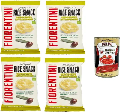 Produktbild von Fiorentini gli Originali Rice Snack Olio di Oliva Extravergine the Original Rice Snack Natives Olivenöl Extra 4x40 g+ Italian Gourmet polpa 400g