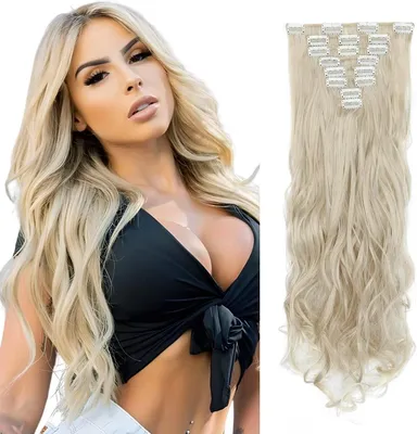 Imagen del producto de Extensiones de cabello con clip, 18 clips, 60 cm, 140 g, lavables, onduladas, para el cabello