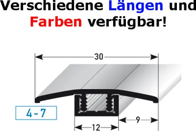 Produktbild von Übergangsprofil / Übergangsschiene Laminat "Pikeville", für Höhe 4 - 7 mm, 30 mm breit, 2-teilig, Aluminium eloxiert, gebohrt-silber-1000