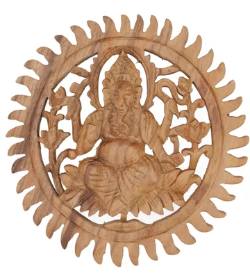 Produktbild von Geschnitztes Wandbild Deko Wandrelief - Ganesh, Braun, Holz, 25*25*2 cm, Masken & Wandschmuck
